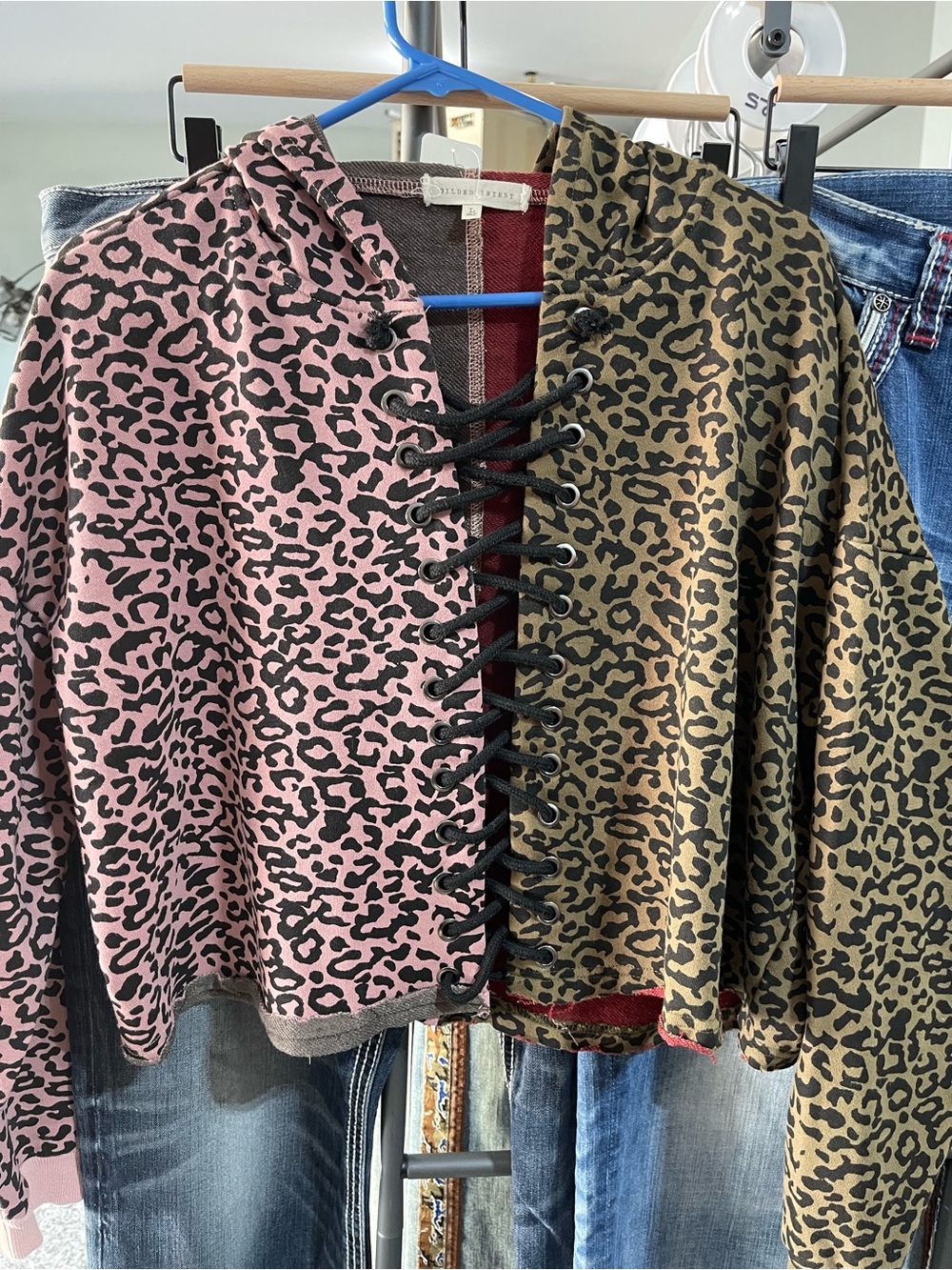 Gilded Intent Pink & Olive Leopard Lace-Up Hoodie